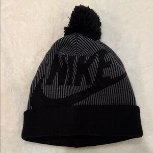 Nike Black and Gray Knit Beanie with Pom